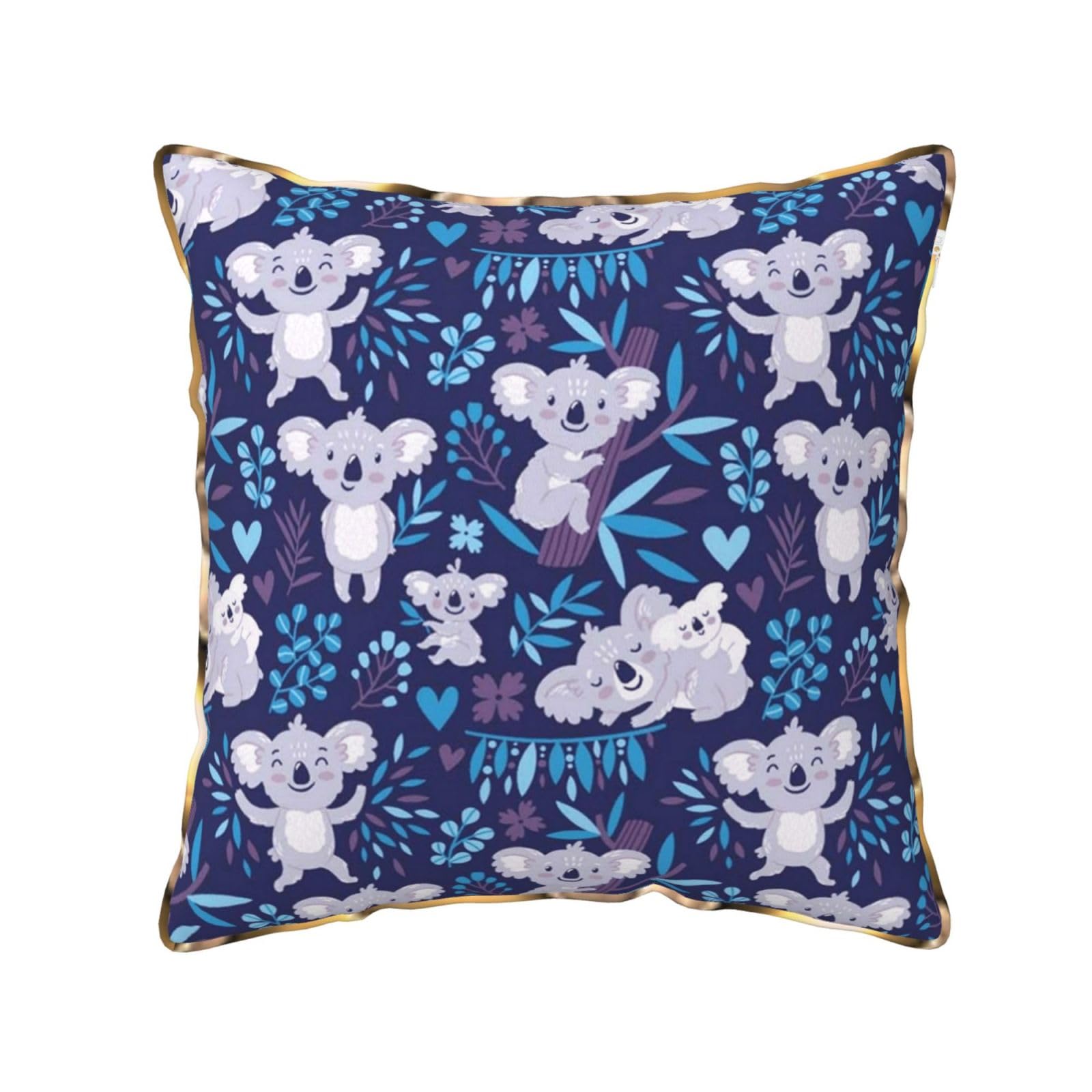 AUBKFELD lovely Koala Printed Velvet Cushion Cover 40x40 CM with Gold Edging Strip, Square Pillowcase Soft Throw Pillow Covers Case Decorative for Living Room Sofa Couch Bed Bench