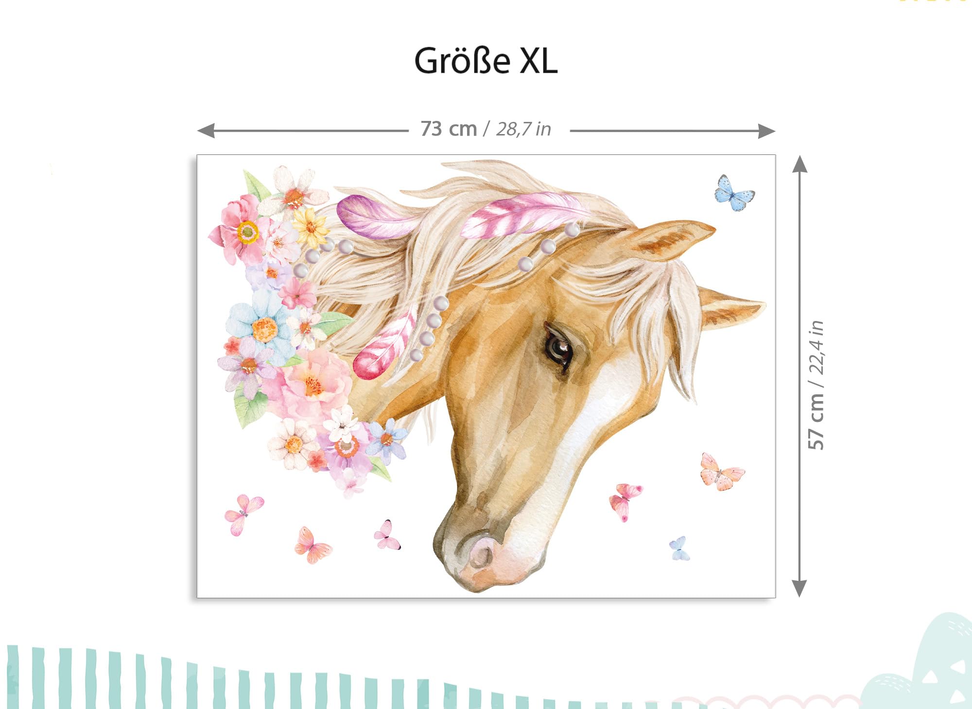 Graz Design DK1049-4 - Adesivo da parete con testa di cavallo e farfalle