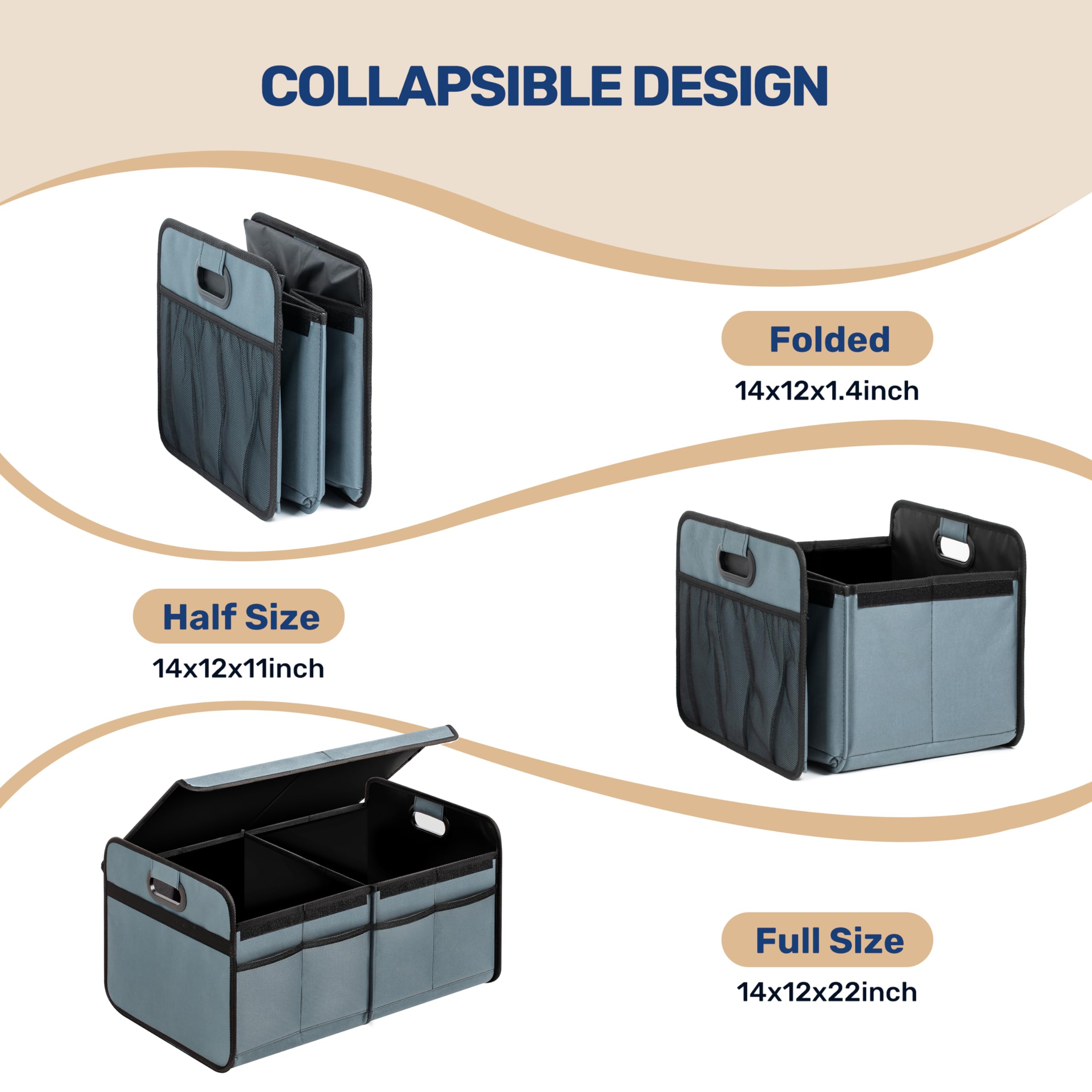 YSSOA Car Trunk Organizer with Lid Collapsible 2 Compartment Automotive Storage Box 600D Waterproof Oxford Polyester 50L Travel — view 2