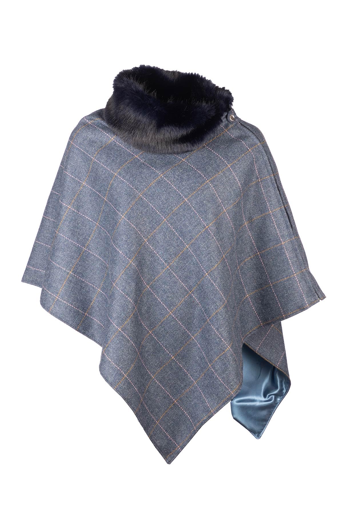 Rydale Ladies Tweed Poncho Womens British Made Wool Ponchos Cape Shawl Country (UK, Alpha, One Size, Regular, Regular, Dark Blue Tweed)