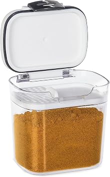 ProKeeper Mini Spice & Herb Storage Container 1.5 Cups, Airtight, Clear Plastic for Baking Soda, Powder, and Snacks | Includes Removable Leveler and Sliding Dusting Screen, Ideal for Spices, Herbs, or Small Snacks, BPA-Free and Dishwasher Safe