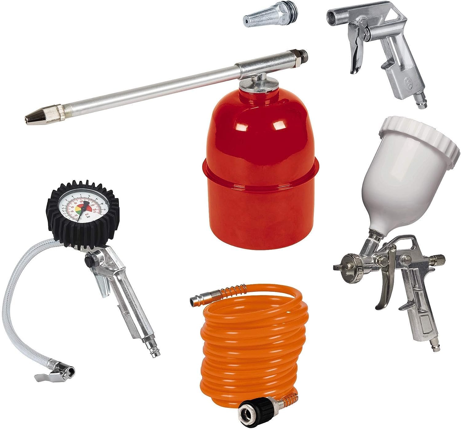 Einhell Tc-Ac 200/24/8 Compressore D'Aria 220-240 V, 50 Hz, 1200 W, 24 Litri & Originale Set 5 accessori per compressore (pistola gomme con manometro, pistola corta, ugello fine