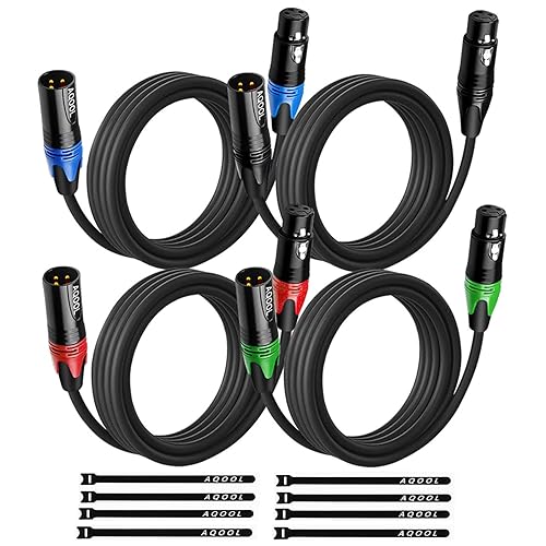 Cables XLR de 10 pies, cable de micrófono XLR de 3 pines chapados en oro, cables de altavoz XLR macho a hembra, conector de color, cable de