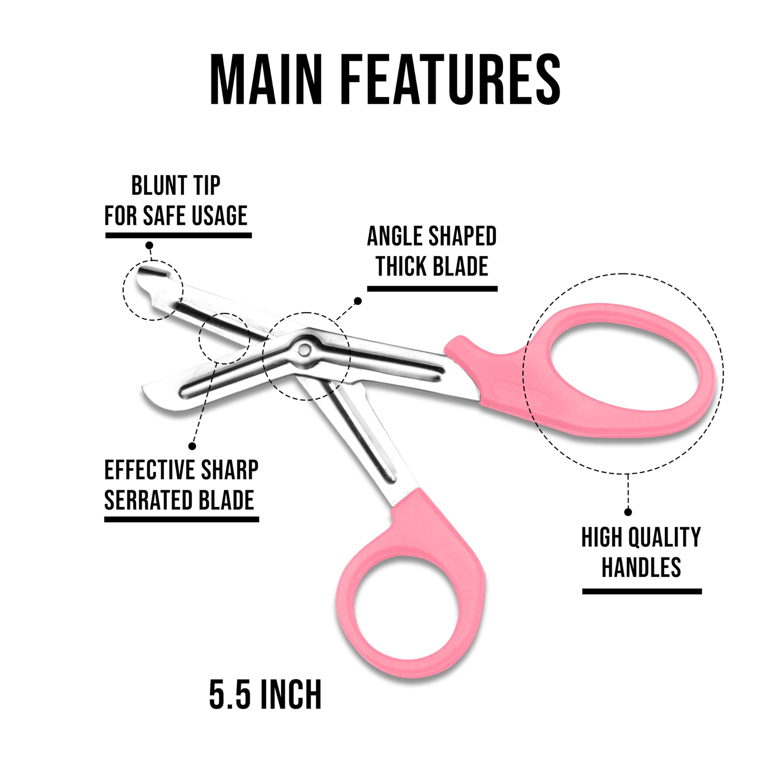 EMS XTRM 20-Pack Multicolor Stainless Steel Medical Trauma Shears for EMS, Nurses, Police & Firefighters - Durable, Sharp, and Built for Comfort, Pink