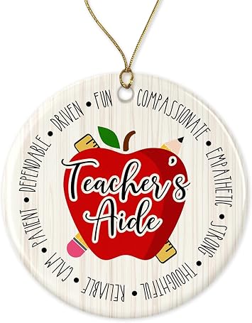 HTDesigns Teachers Aide Ornament - Teacher Assistant Ornament - Teacher Helper - Gift for Teachers Aide Printed on Both Sides