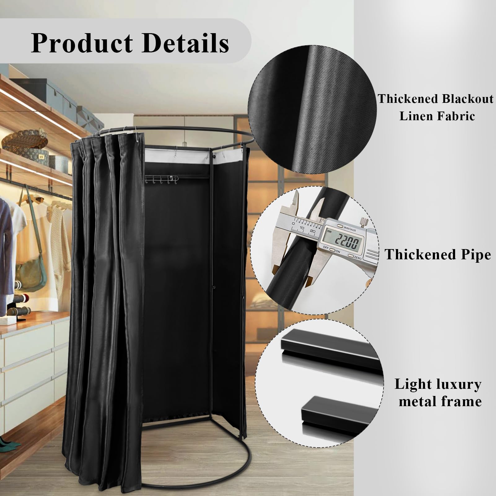 Generisch Spogliatoio portatile, spogliatoio per boutique,autoportante | Schermo privacy, telaio in metallo con tende e ganci per centri commerciali, negozi di abbigliamento