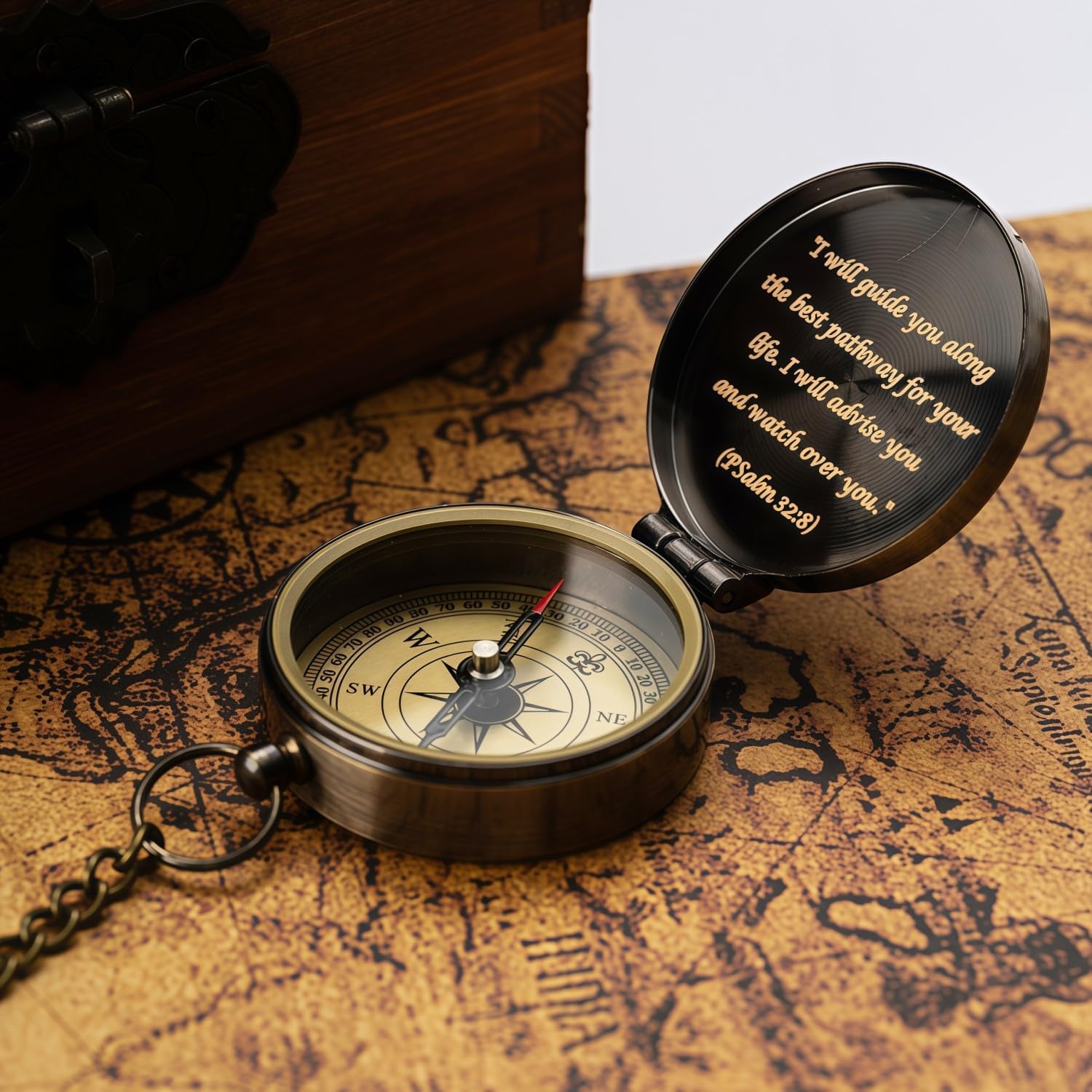 God's Guide & Blessing Compass, Trust in The Lord Compass, Wood Box Greeting, Inspirational Gift Men, Christian Boys Baptism Gifts, Graduation Day with Wooden Box