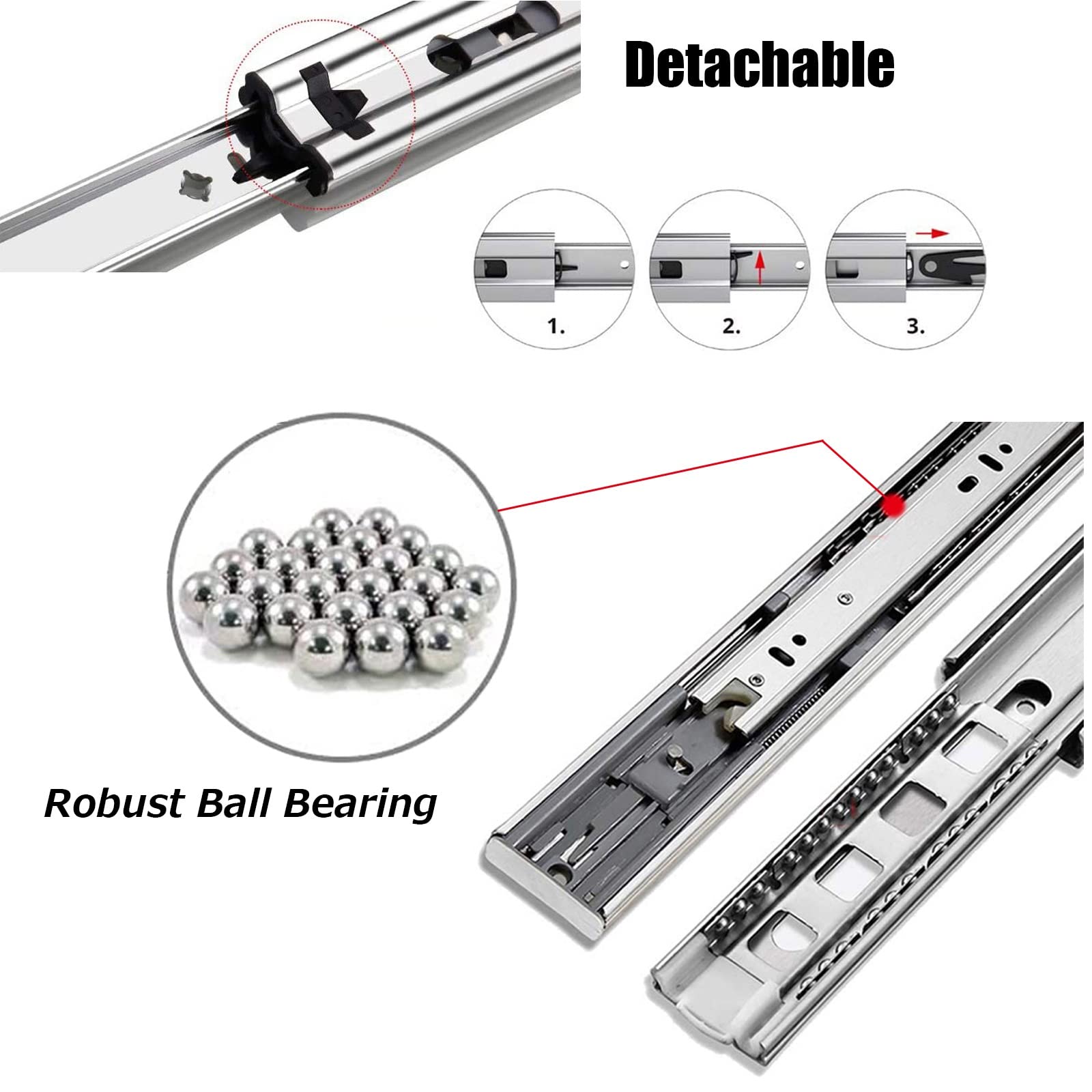 Guías para cajones de gabinetes 1 par de guías for cajones con rodamientos de bolas de alta resistencia, guías for cajones de gabinetes de cocina con cierre suave, metal resistente, deslizamiento suav