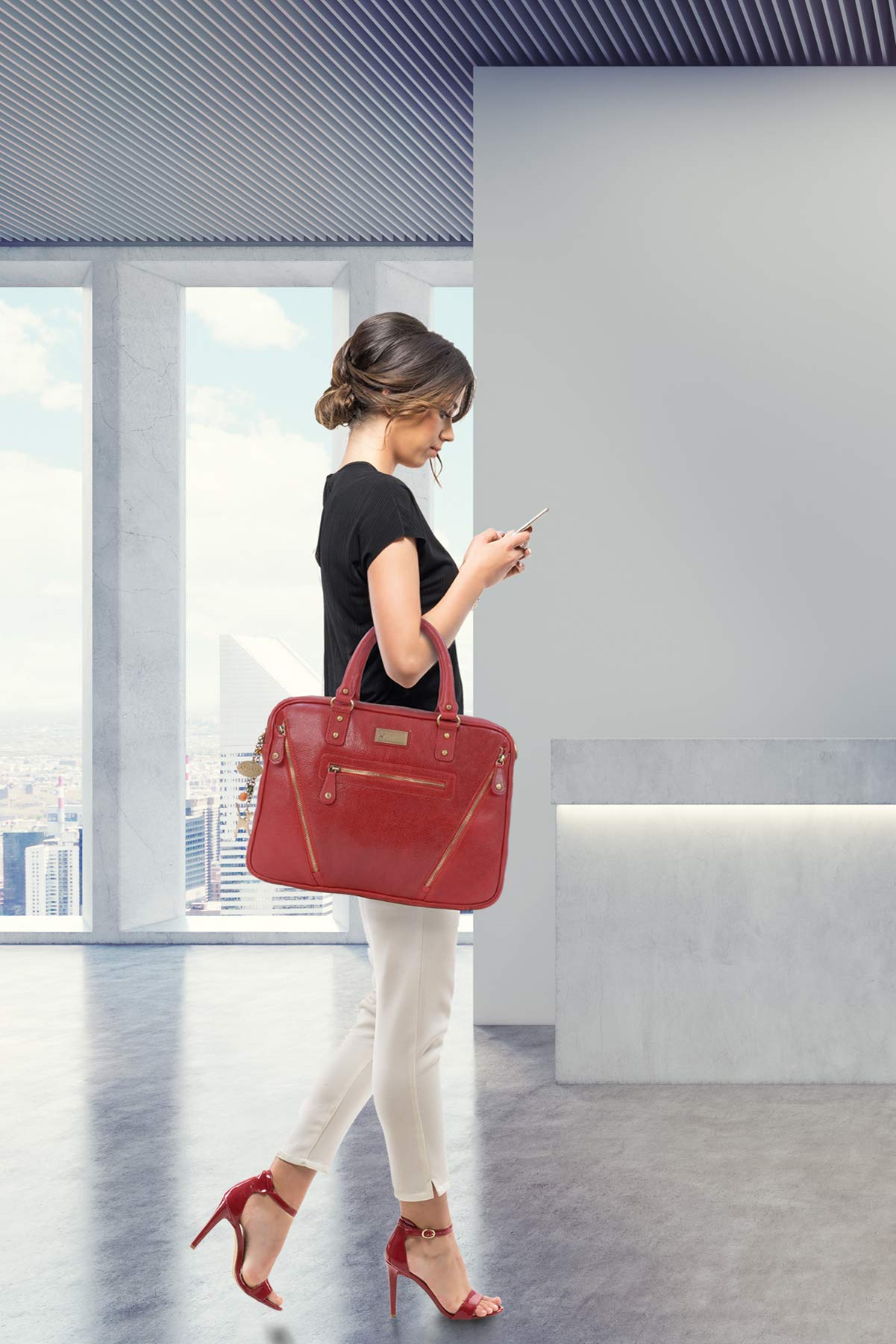 Catwalk Collection Handbags - Bolso de Hombro de Piel con Correa Bandolera - Bolso Tote Grande para Trabajo - Maletín A4 - Sienna