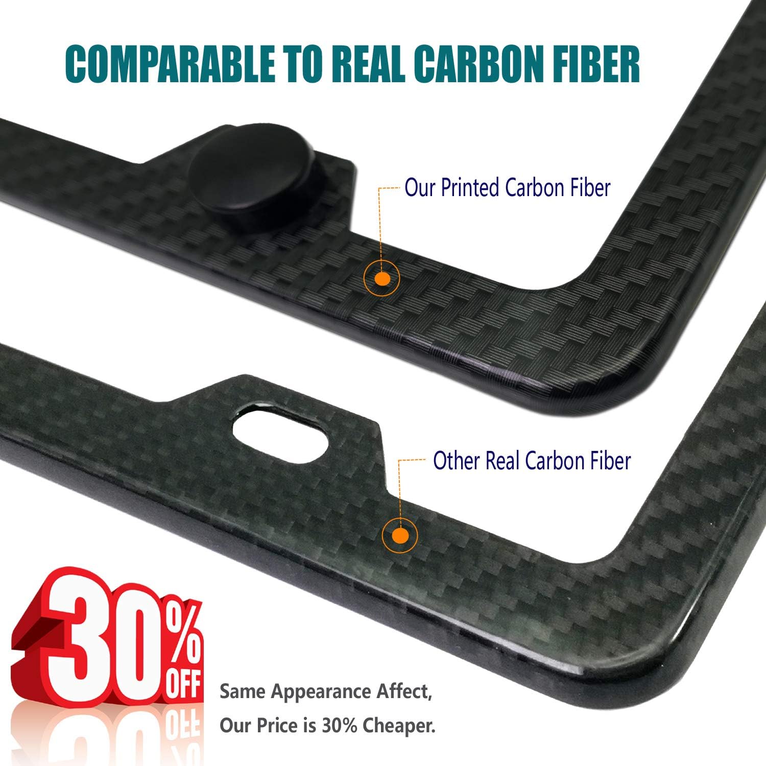Aootf License Plate Frames Carbon Fiber- 2 Pack Black Aluminum Metal License Plate Holders Printing Carbon Fiber Pattern, 2 Hole License Plate Frame Kits, Fine Size Plate Frames for Women & Men