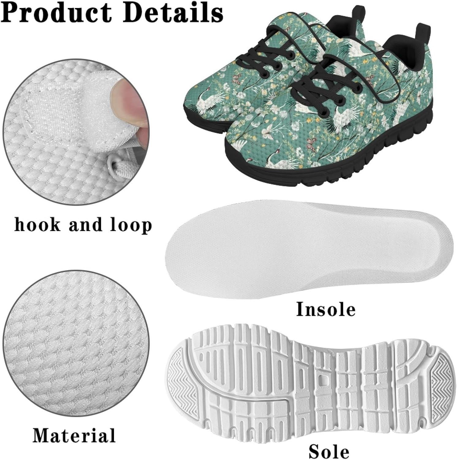 Animals Black Lightweight Girls Running Shoes with Hook and Loops Breathable Safe Walking Bowling Shoes Lace Up Soft Materials Sneakers for Kids Indoor Daily Casual Stitch Sneakers for Girls