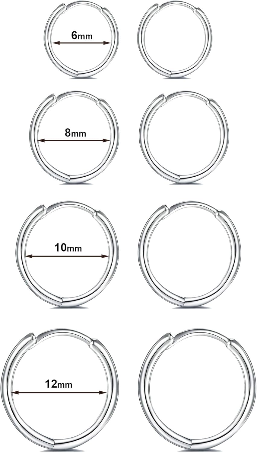 Silver Hoop Earrings for Women-3 pairs of Hypoallergenic earrings Sterling Silver Hoop Earrings Small Hoop Earrings Sets for Women (6mm/7mm/8mm/9mm/10mm/12mm) - Image 3