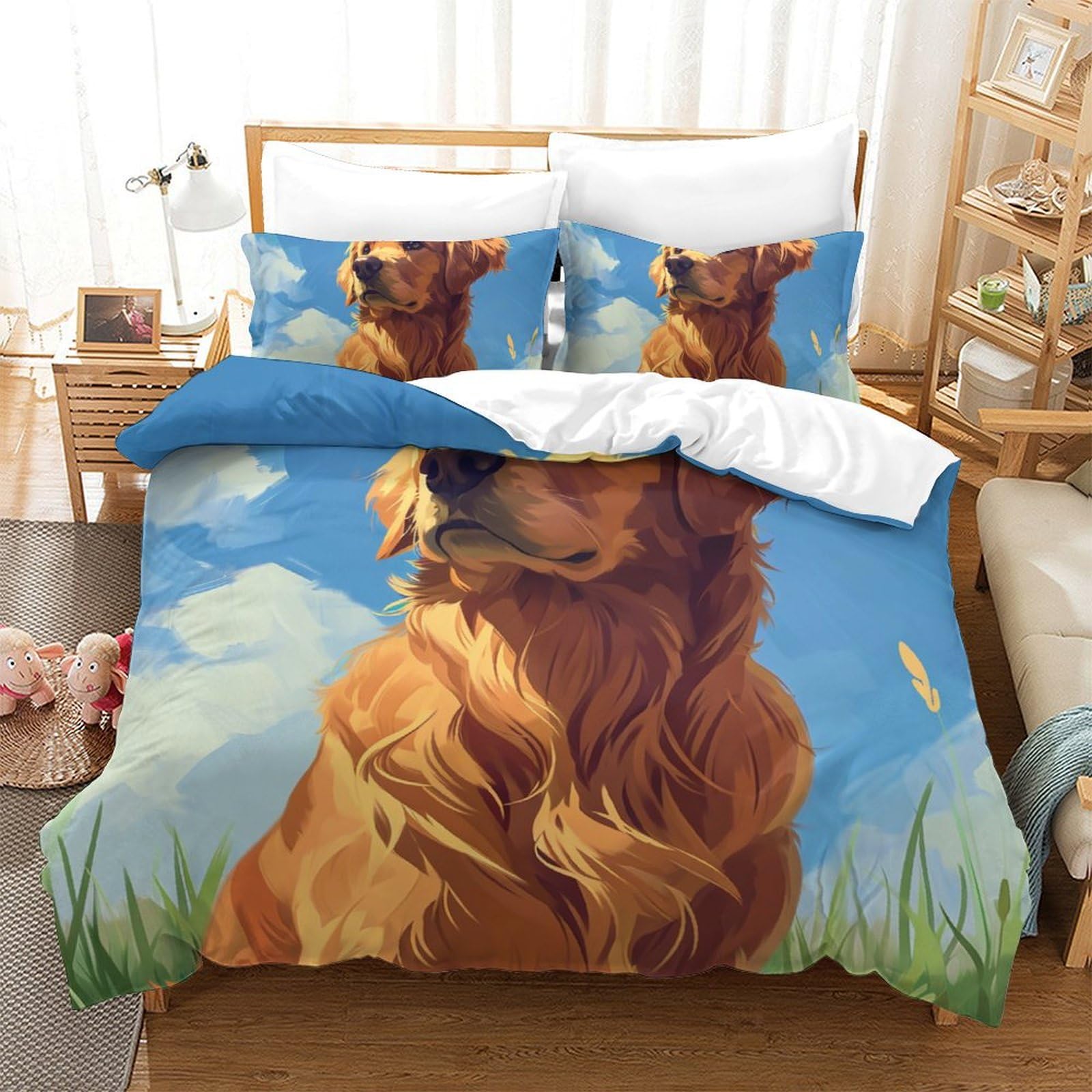 Housse de couette Golden Retriever pour lit double adulte et enfant