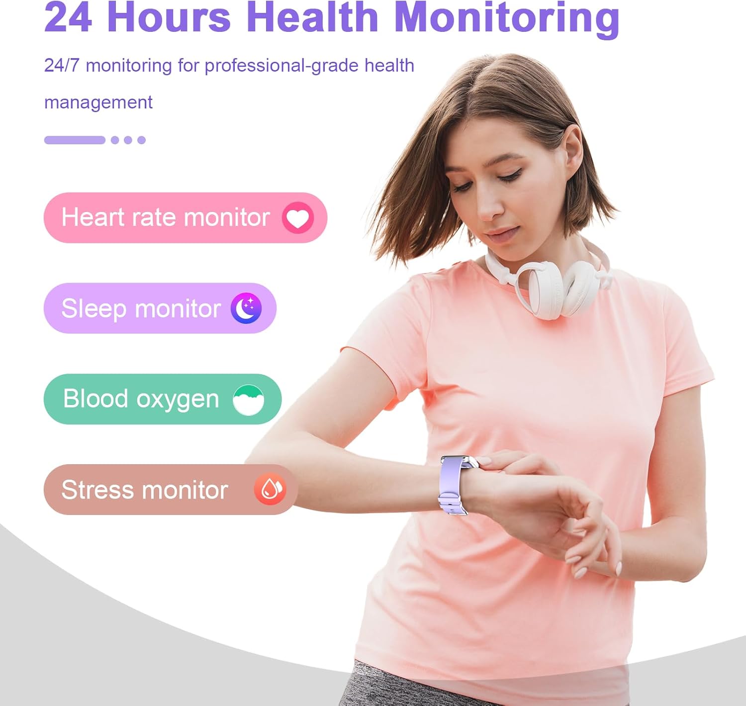 Smart Watch for Men Women Compatible with iPhone Samsung Android Phone 1.69 inch Full Touch Screen IP68 Waterproof Bluetooh Fitness Tracker Heart Rate/Sleep Monitor (Purple) - Image 3