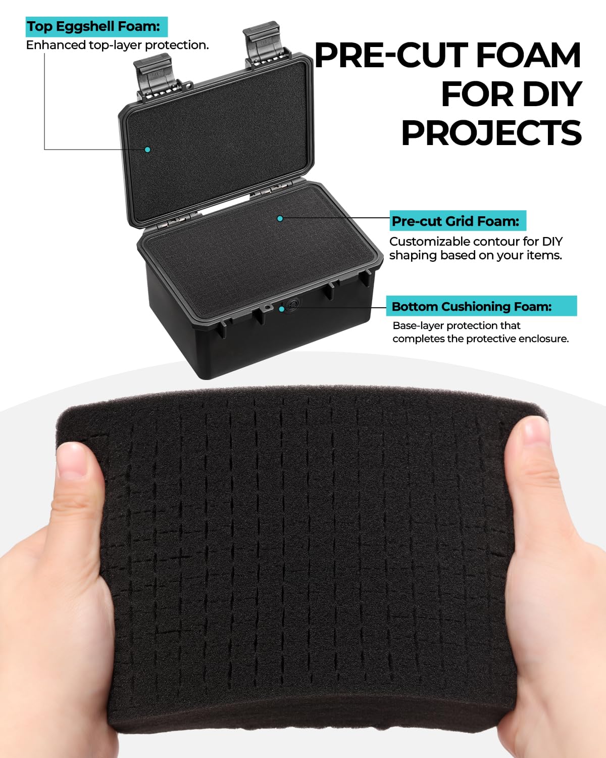 Funda rígida portátil impermeable para teléfonos, productos de vidrio y cerámica, equipo de precisión con espuma personalizada precortada, etc. Funda In-Dims de 7 x 4.7 x 3.6 pulgadas