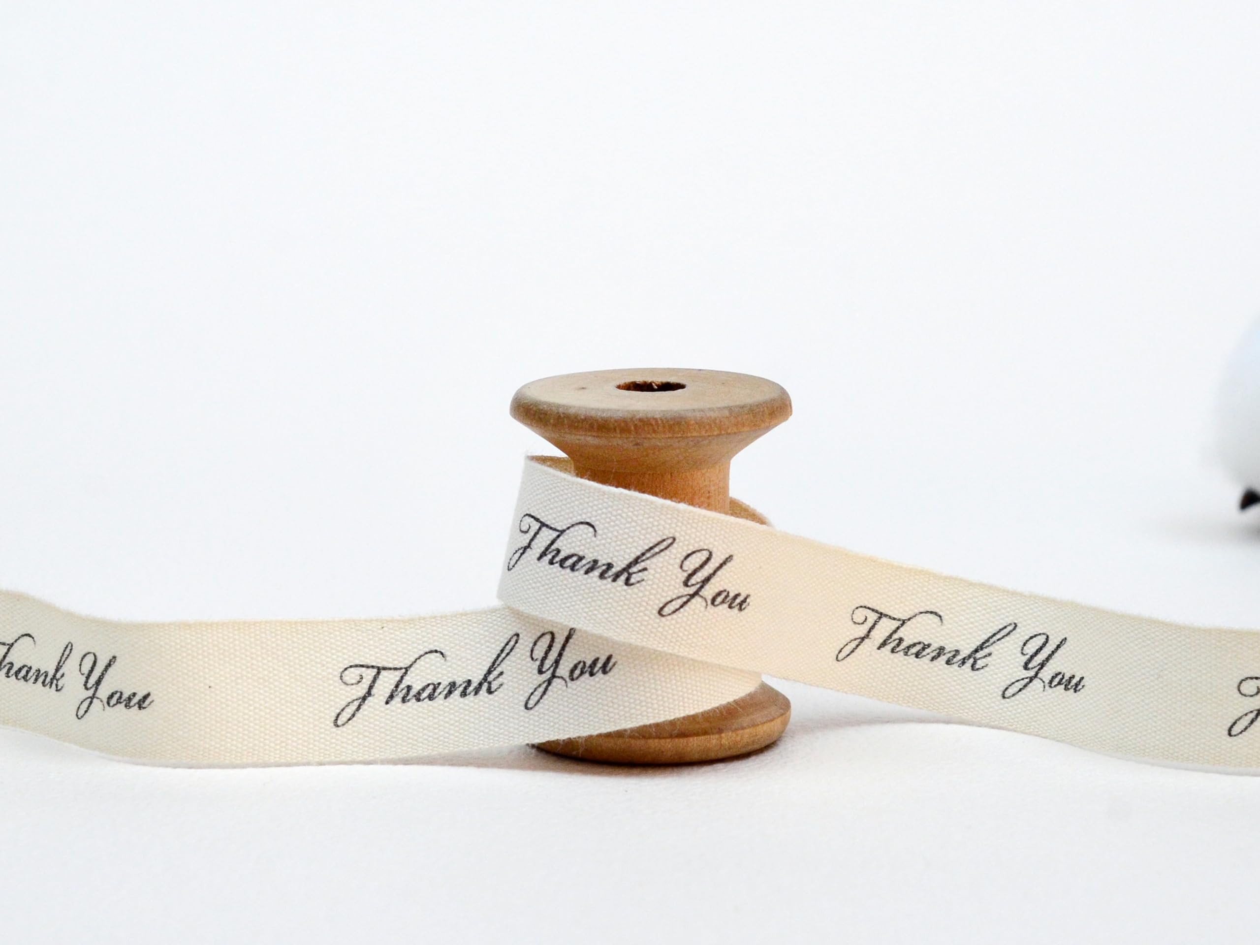Thank You Print Ribbon, 20 Yards, 5/8” (15 mm), Natural Cotton, Gift Wrapping, Customer Appreciation