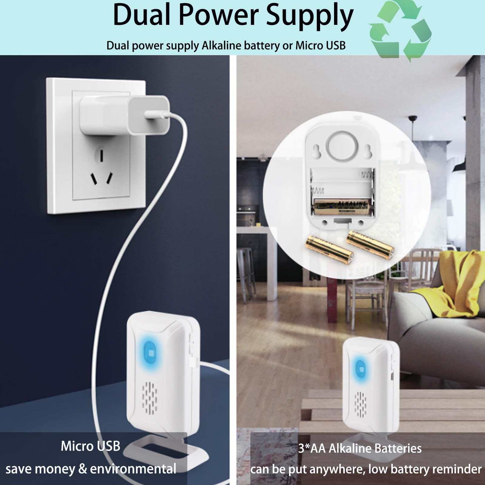 Timbre con sensor de movimiento, detector de sensor de movimiento PIR inalámbrico, para casa, tienda de bienvenida, timbre de alarma de seguridad para buzón de negocios, alerta de entrada de puerta