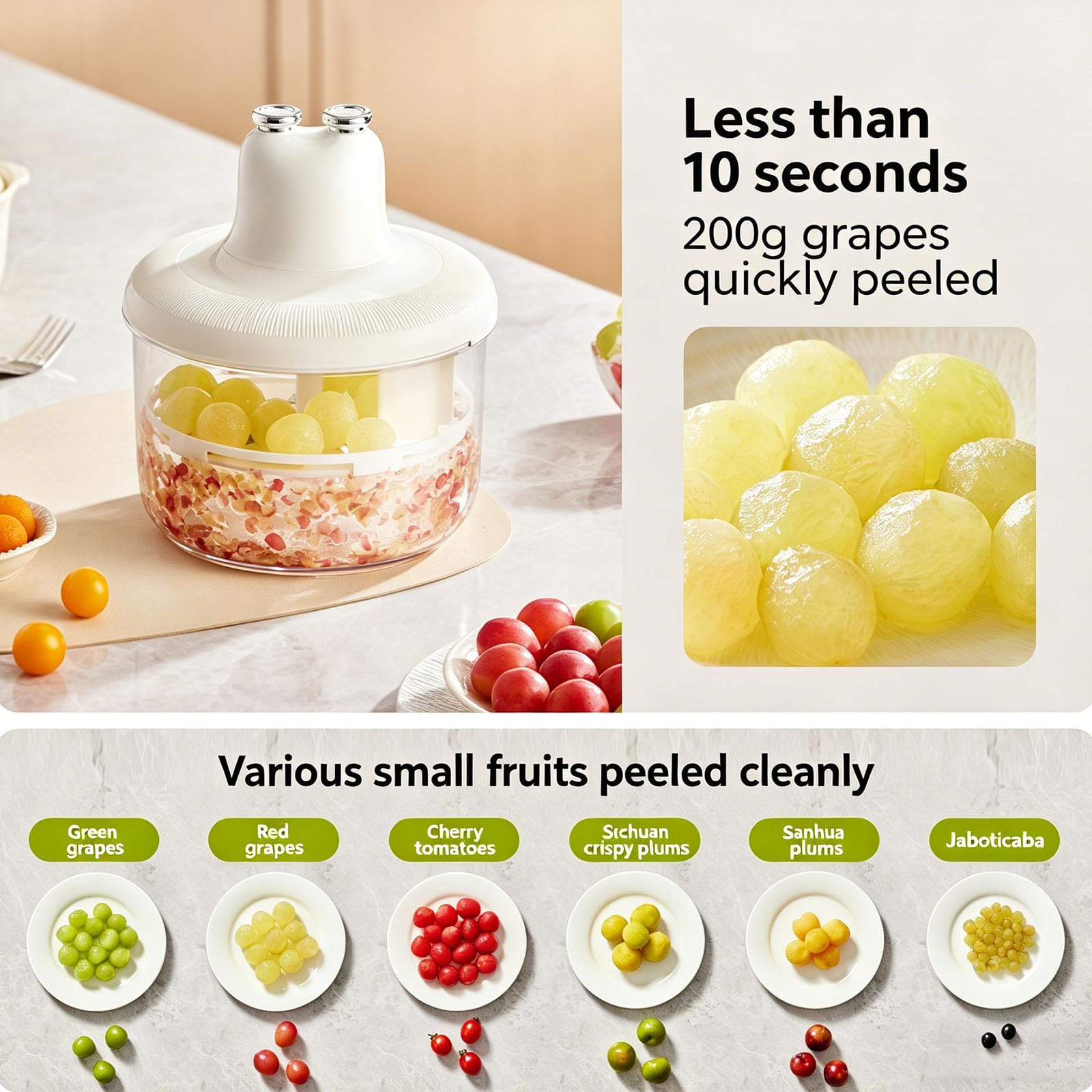 Pelador eléctrico de frutas, pelador automático recargable por USB para uvas, ajo, cerezas, tomates, ciruelas, modo dual, herramienta de cocina eficiente