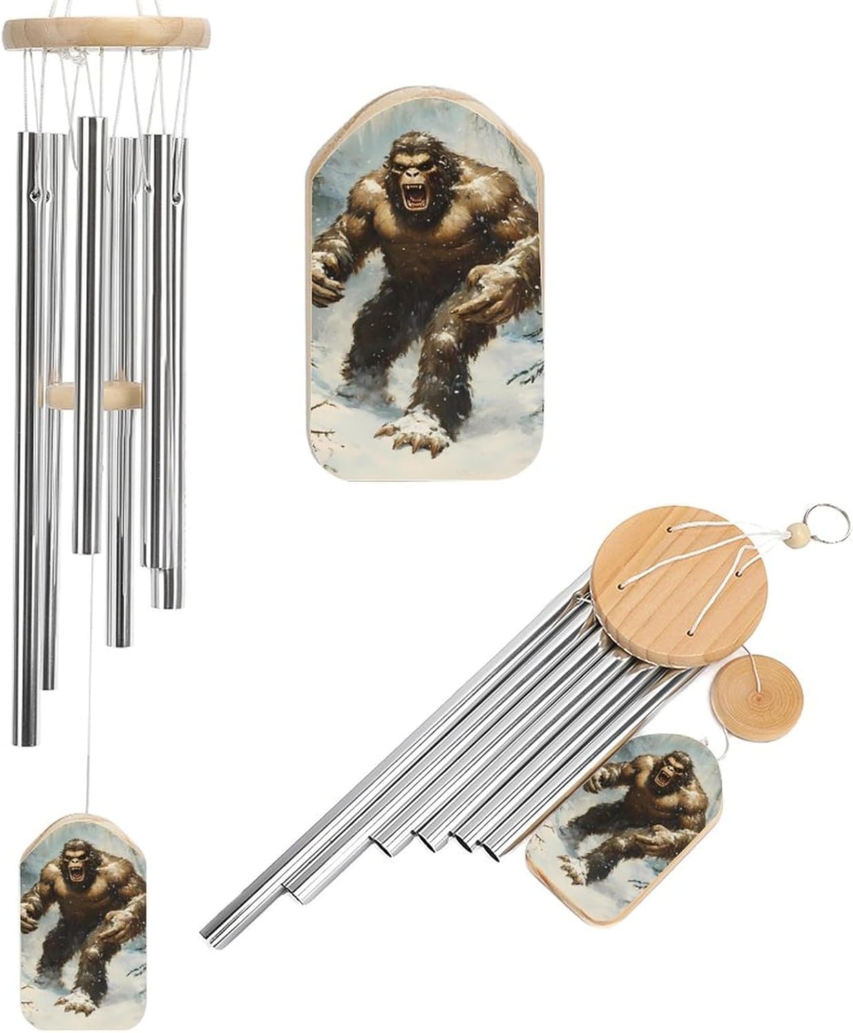 Angry Bigfoot Snowstorm Wooden Wind Chimes Deep Tone Memorial Windchime for Outside Garden Home Decoration