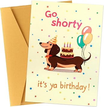 Funny Sausage Dog Birthday Card, Dachshund Happy Birthday Card, Go Shorty It Is Ya Birthday, Funny Greeting Card For Dogs Lovers, With Envelope