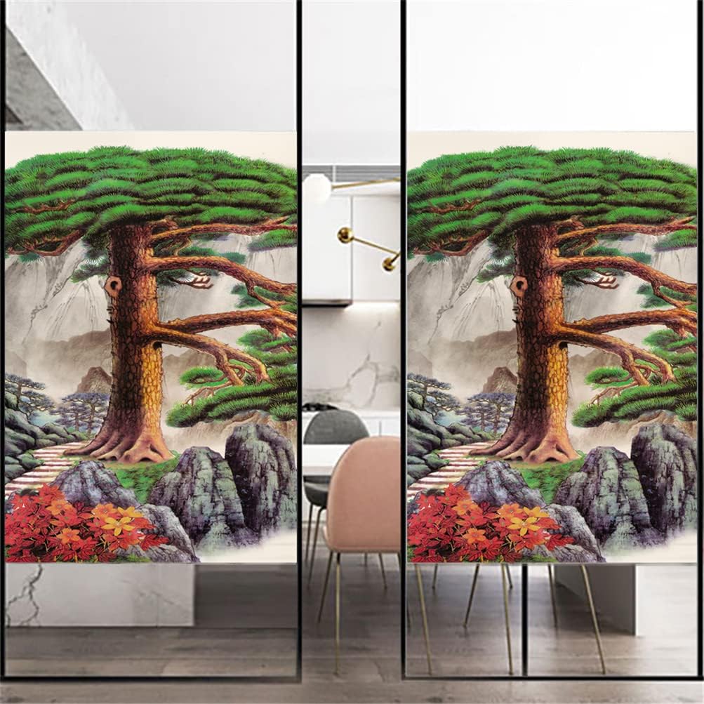 Window Film Privacy Non-Adhesive Welcome Pine Decorative Frosted Static Cling Window Stickers for Home Office 69x180cm(27"x70.9")