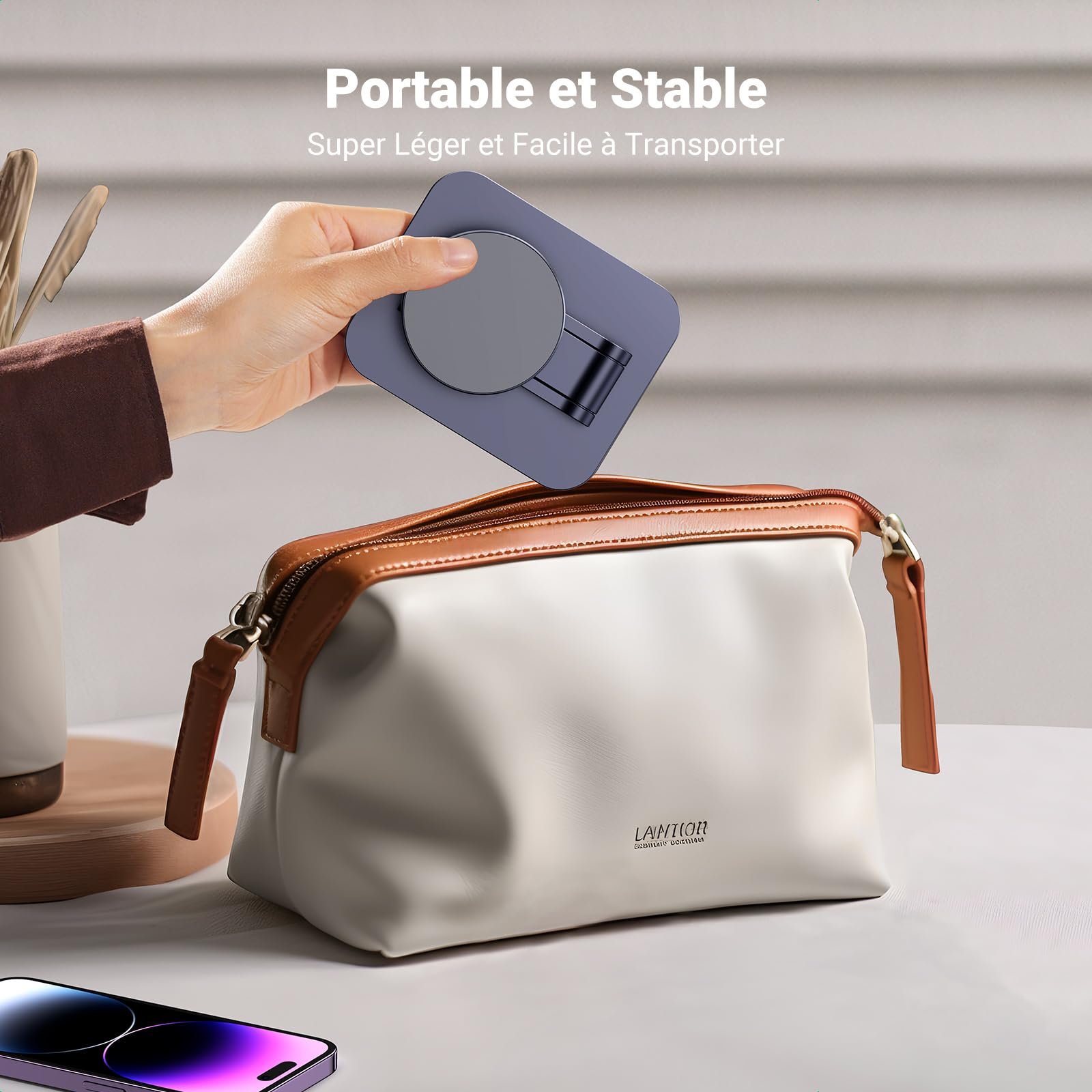 UGREEN Support Téléphone Magnétique Bureau Réglable Porte Smartphone Aimanté Pliable avec Anneaux Métallique Compatible avec MagSafe iPhone 16 Plus Pro Max 15 14 13 Galaxy S24 Ultra S23 (Gris)