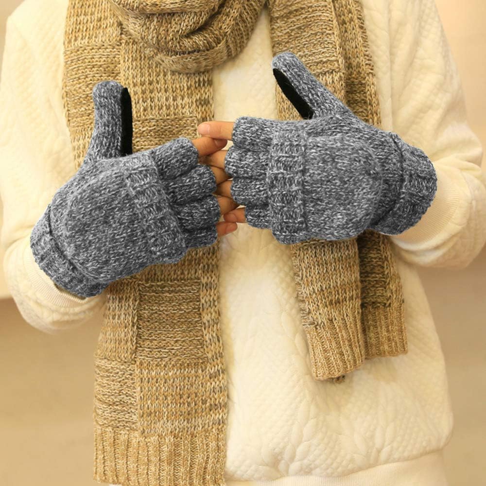 Men's Warm Knitted Wool Gloves - Winter Thermal Flap Cover Mittens