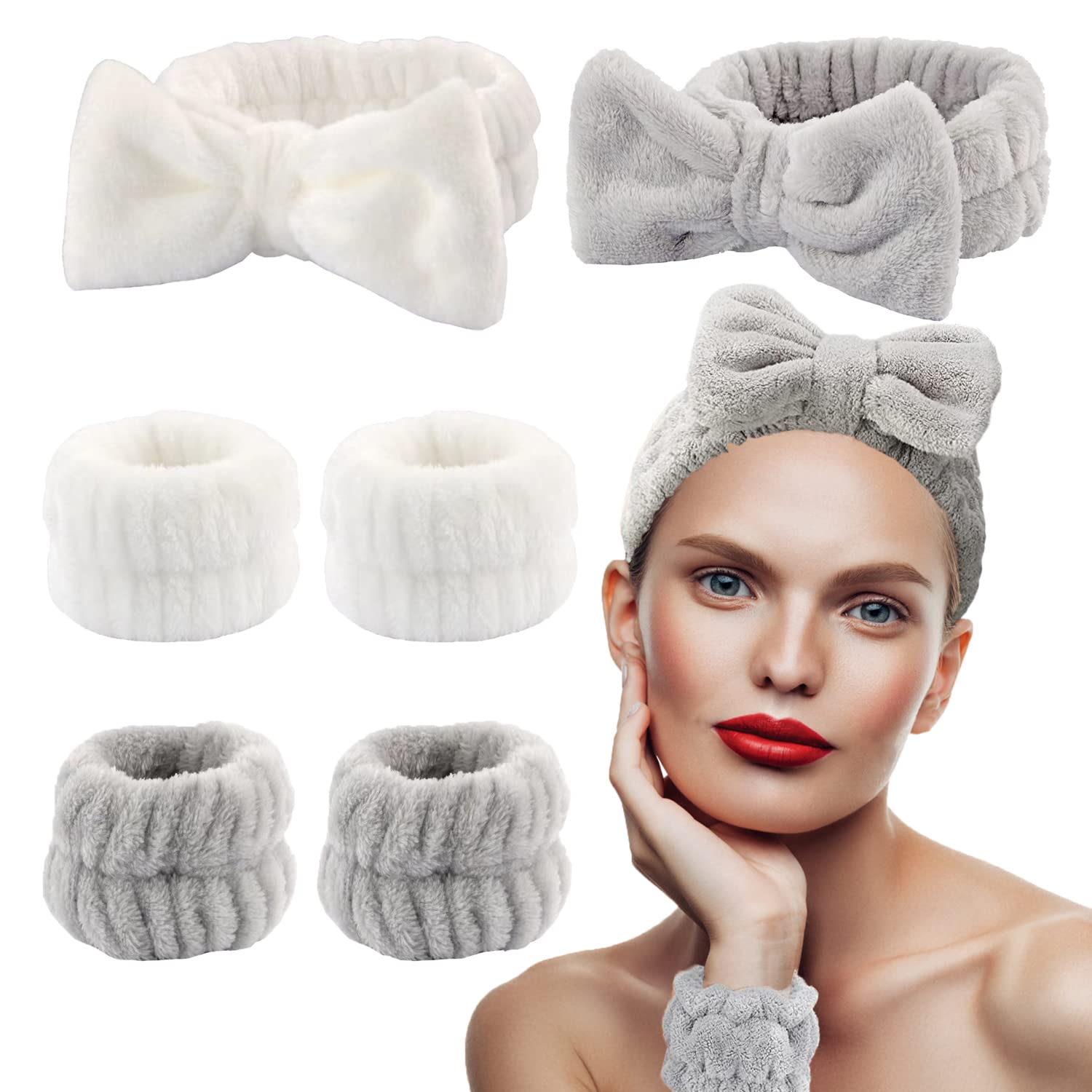 JUNECODE 6PCS Face Wash Headband and Wristband Set, Spa