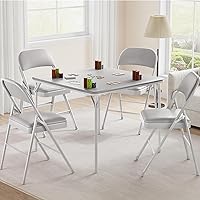 Cuisinart Folding Card Table Set with 4 Chairs - Portable Space-Saving Foldable Table for Indoor Outdoor Use, No Assembly, Grey