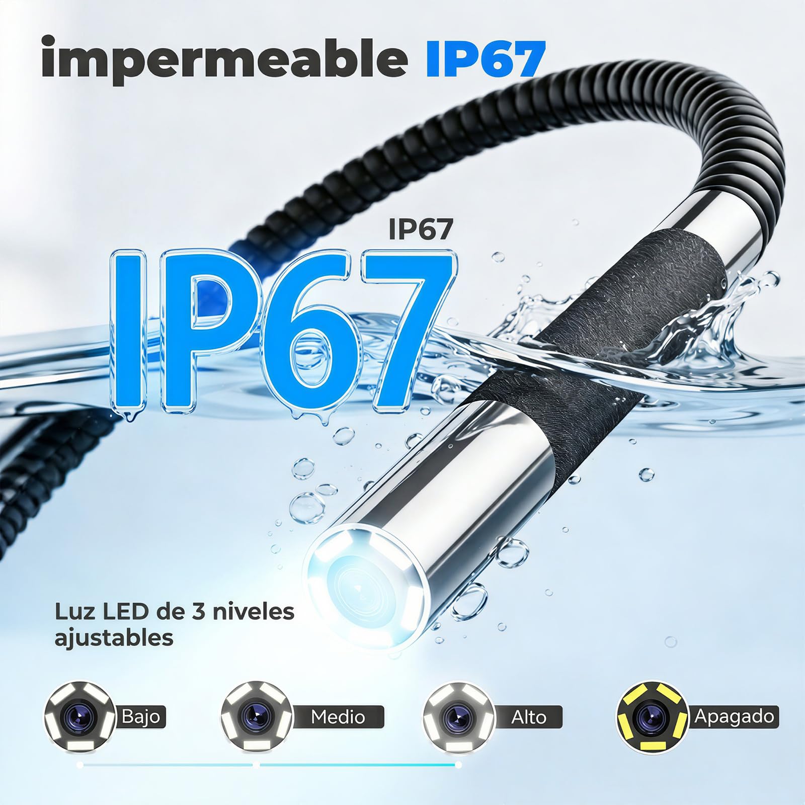 KAISAL Endoscopio Camara de Inspeccion, 6.25mm Cámara Endoscópica con Cabezal Giratorio de 210°, 4,3" 1080 HD Endoscopio, Cámara Endoscópica Tuberías IP67 Impermeable con Luz & Base Magnética