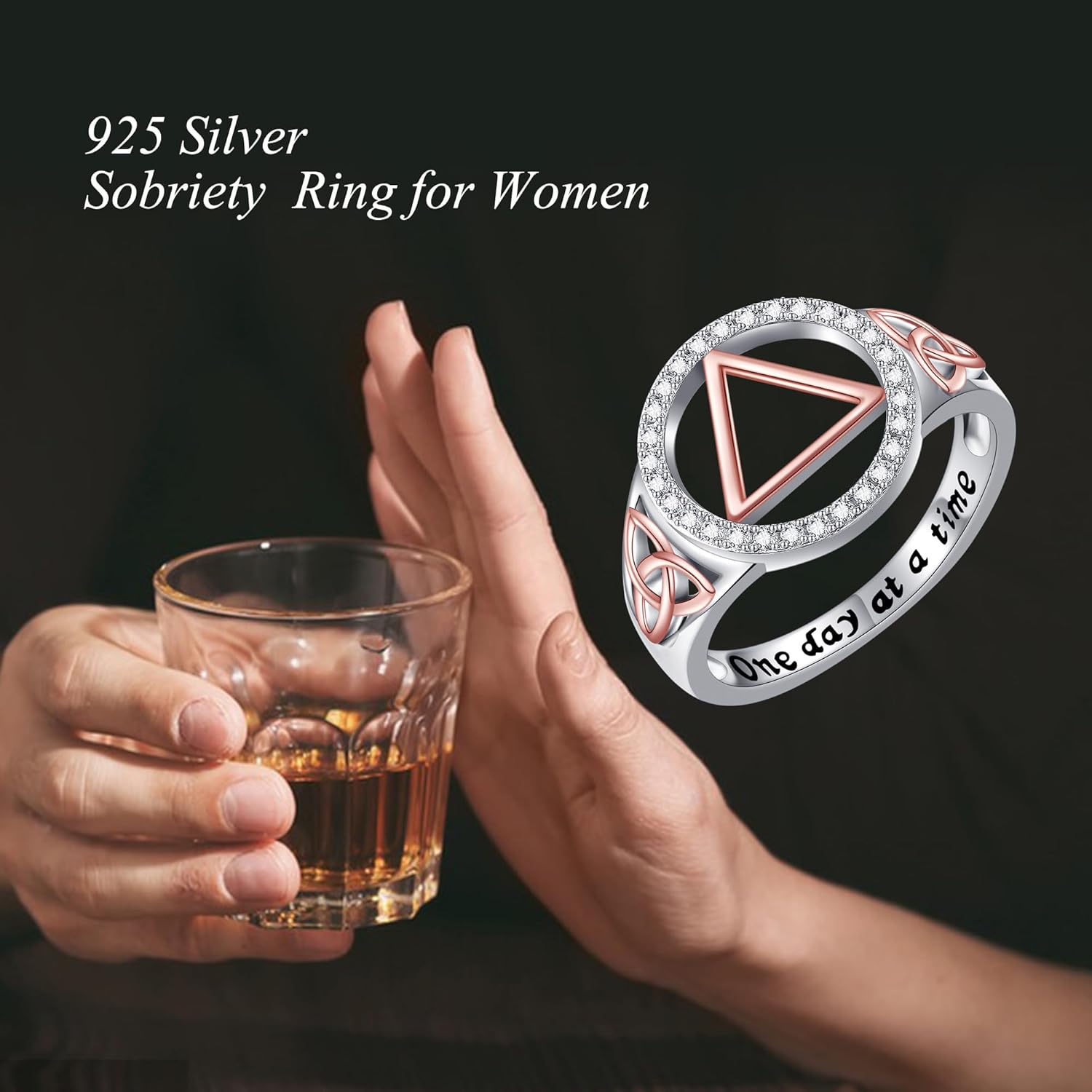 NA/AA Sobriety Gifts 925 Sterling Silver Alcoholics Anonymous Ring Celtic Stay Sober Recovery Rings Alcoholics Anonymous Gifts for Women Friend - Image 4