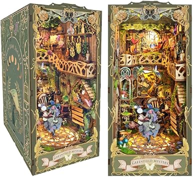 Book Nook Kit,DIY Miniature Dollhouse Booknook Kit with LED Light 3D Puzzle Book Nook Model Kit Decorative Bookend Stand for Adults Creative Bookshelf
