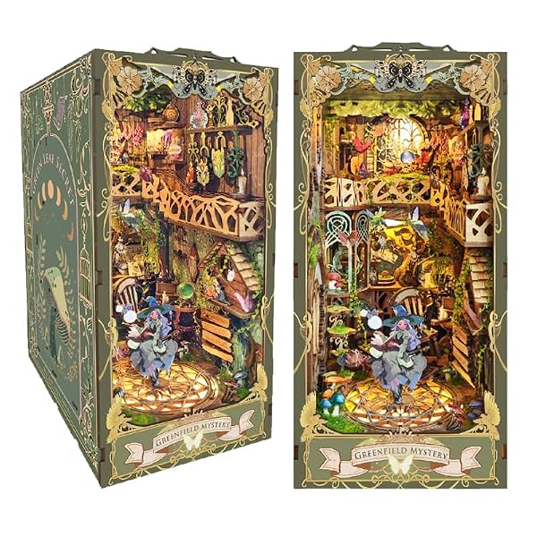 STRUCWOOD LED Book Nook DIY Miniaturowy domek dla lalek Puzzle 3D Drewniane osłony na książki Zabawka dla nastolatków - Model prezentowy Dekoracja pokoju - Ogród Book Nook dla dorosłych