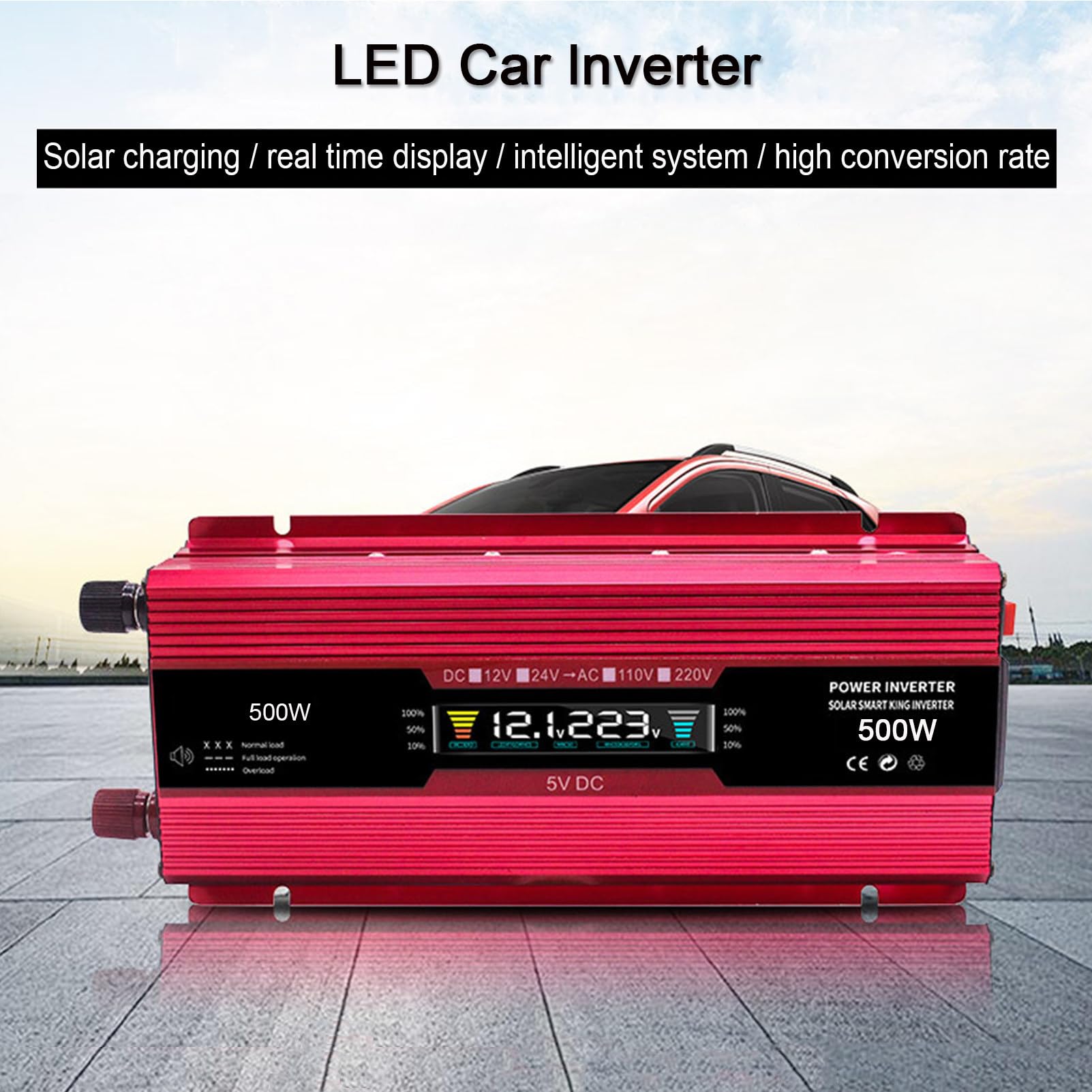 Onduleur 2000w DC 12V à 240V AC, convertisseur d'onde sinusoïdale modifiée, Affiche 1 Port de Charge USB et 1 Prise AC, chargez Votre Ordinateur Portable, Consoles et Autres,500W-12V
