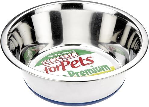 طبق من الفولاذ المقاوم للصدأ غير قابل للانزلاق من CLASSIC Pet Products سعة 1600 مل - قطر 215 مم و8.5 بوصة، شفاف للكلاب