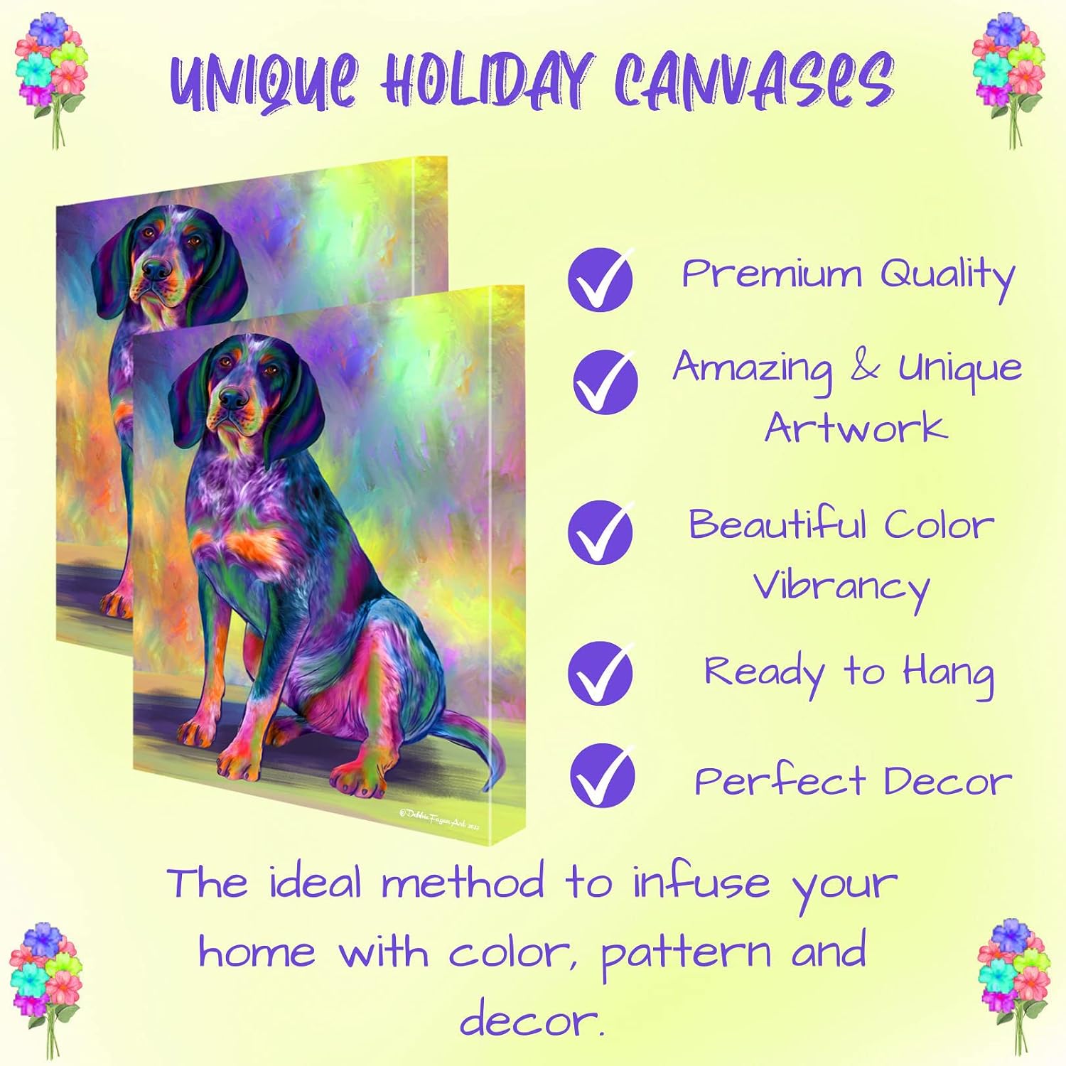Doggie of the Day Paradise Wave with Bluetick Coonhound Dogs Canvas Wall Art - Premium Quality Ready to Hang Room Decor - 1.5" Thick Canvas Wrap 11" x 14"