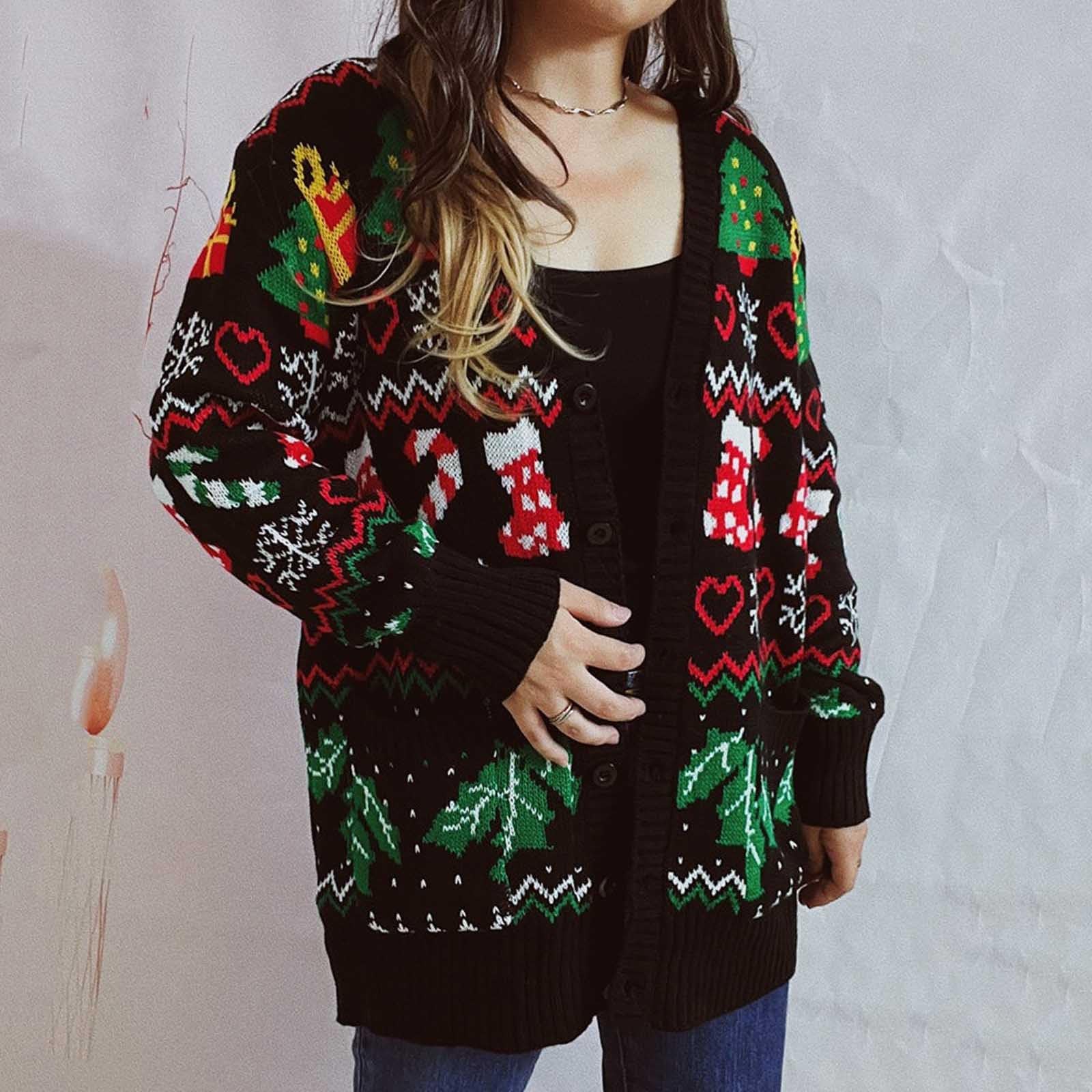 Maglioni vintage natalizi da donna 2024 autunno maglione leggero 2024 per le donne lavorato a maglia comodo scollo a V inverno autunno maglione allentato maglione autunno autunno manica a pipistrello