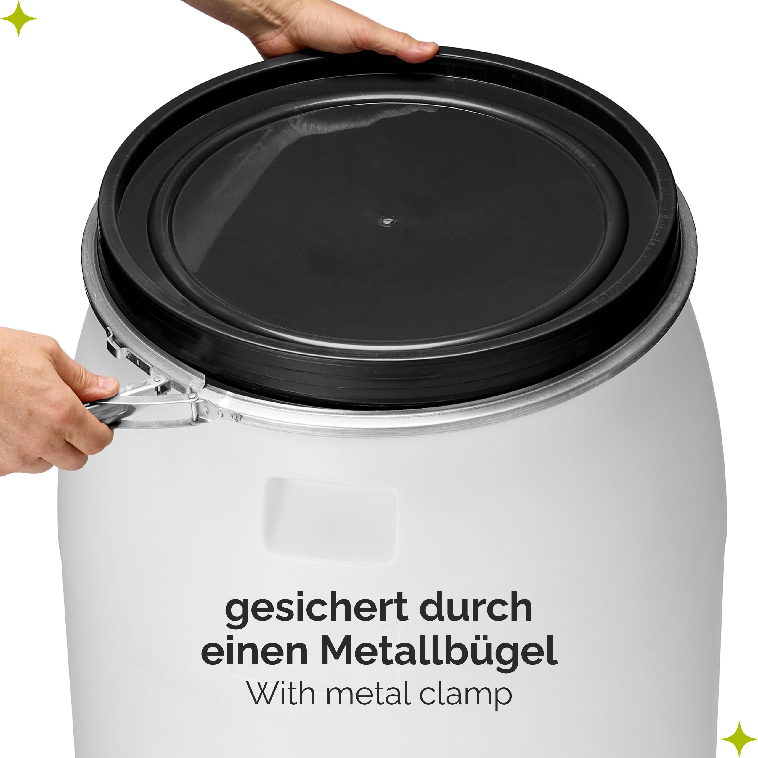 Garronda Set 2X 220 Liter Regentonne mit Deckel Weithalsfass aus HDPE Regenfass für Garten Fass 220l Regenwassertonne Futtertonne Wasserbehälter Universalfass Wasserfass Wassertank GD-0124 Weiß