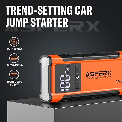 Miniatura 10 de ASPERX AX2500 Arrancador de coche, batería de pico de 2500 A para motores de gasolina de 10 L o 7.3 L diésel, amplificador de batería automático de