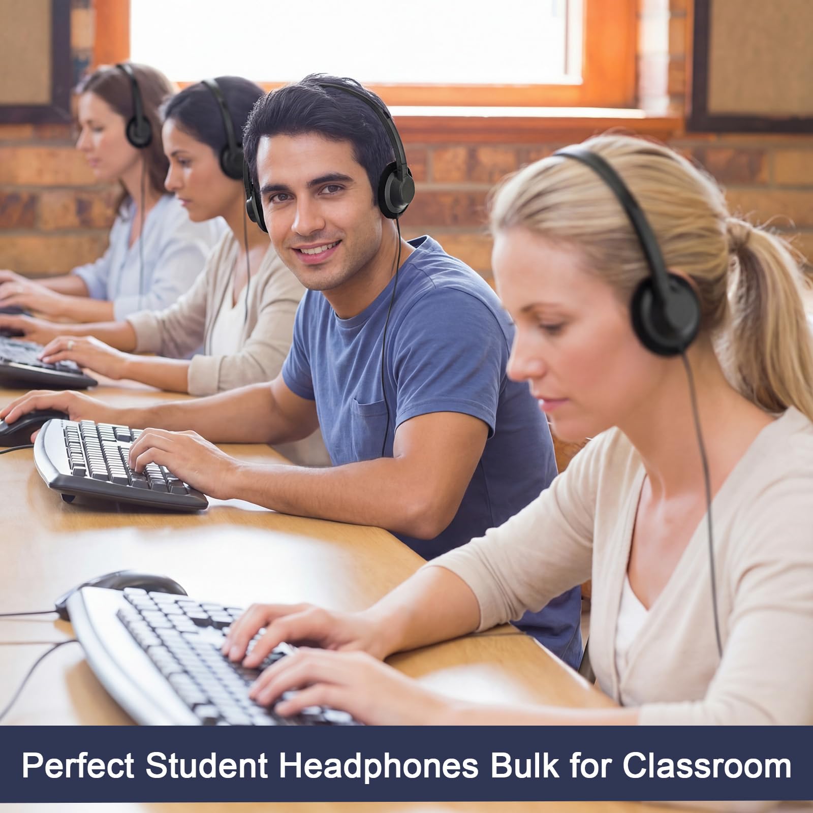 Yunsailing Paquete de 20 auriculares a granel con diadema ajustable, enchufe de 3.5 mm, auriculares para programas de aprendizaje, laboratorio de computación, biblioteca, pruebas y uso multimedia