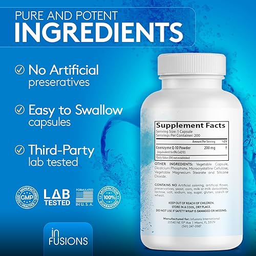 Miniatura 5 de Infusiones Pure CoQ10 200 mg 200 Cápsulas (Coenzima Q10) Alta Absorción Vegano Sin Gluten Sin OMG