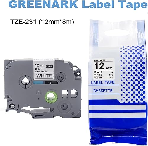 Miniatura 4 de GREENARK Cinta de etiquetas compatible TZe-231 TZe231 TZ TZE 231 Reemplazo para Brother Negro sobre Blanco Reemplazo para Brother P-Touch P Touch