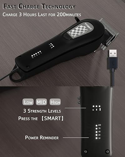 Miniatura 5 de TCMKY Cortapelos para perros para aseo profesional, 3 velocidades, bajo ruido, alta potencia, recargable, herramientas inalámbricas para perros