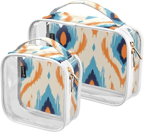 Ikat Ethnic Clear Toiletry Bag for Traveling,2 Pack Makeup Cosmetic Bag with Zipper,Travel Bag for Toiletries,Travel Essentials 21215287