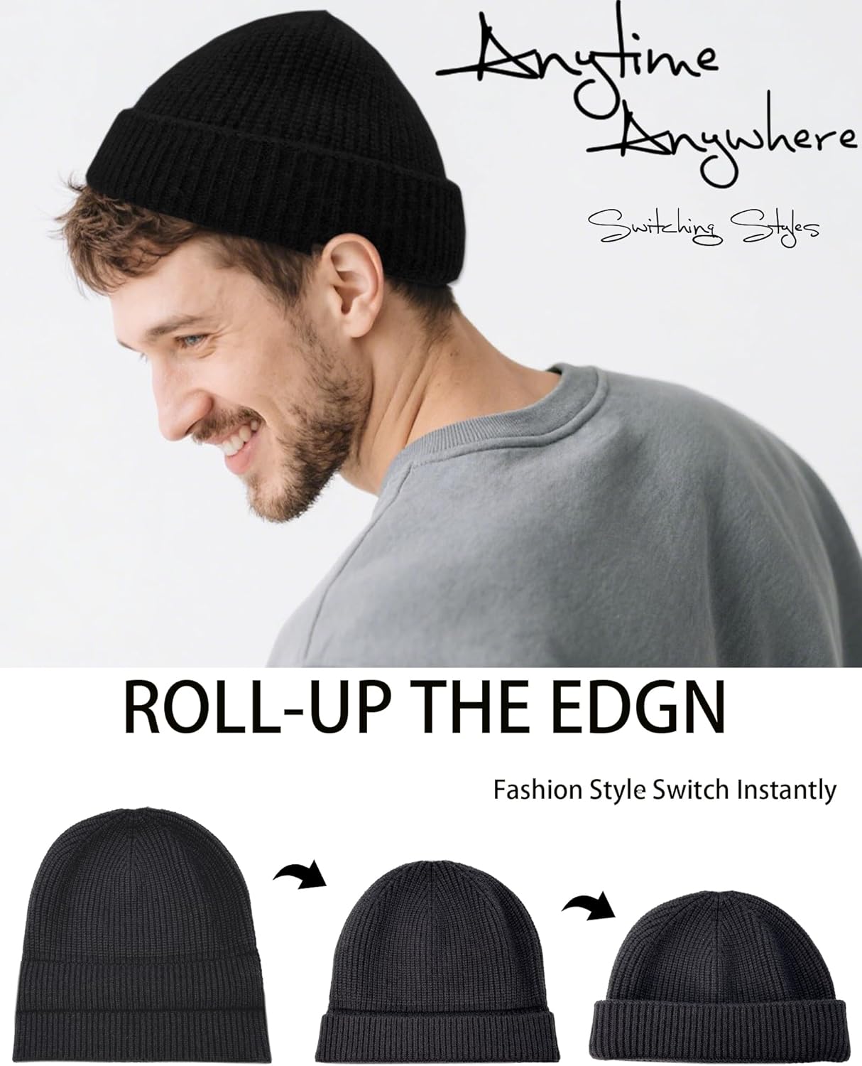 Thin Fisherman Beanie Hat for Men Women Fall Winter -Wool Knit Cuff Short Fashion Watch Cap,Trawler Slouchy Skull Cap