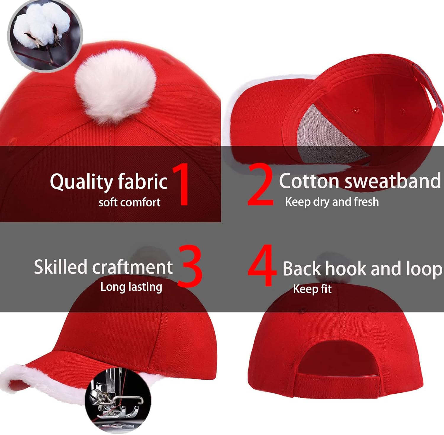 Santa Baseball Cap for Men Women, Christmas Ball Hat, Funny Plush Santa Hat for New Year party with Fuzzy Fur Pom - Image 4