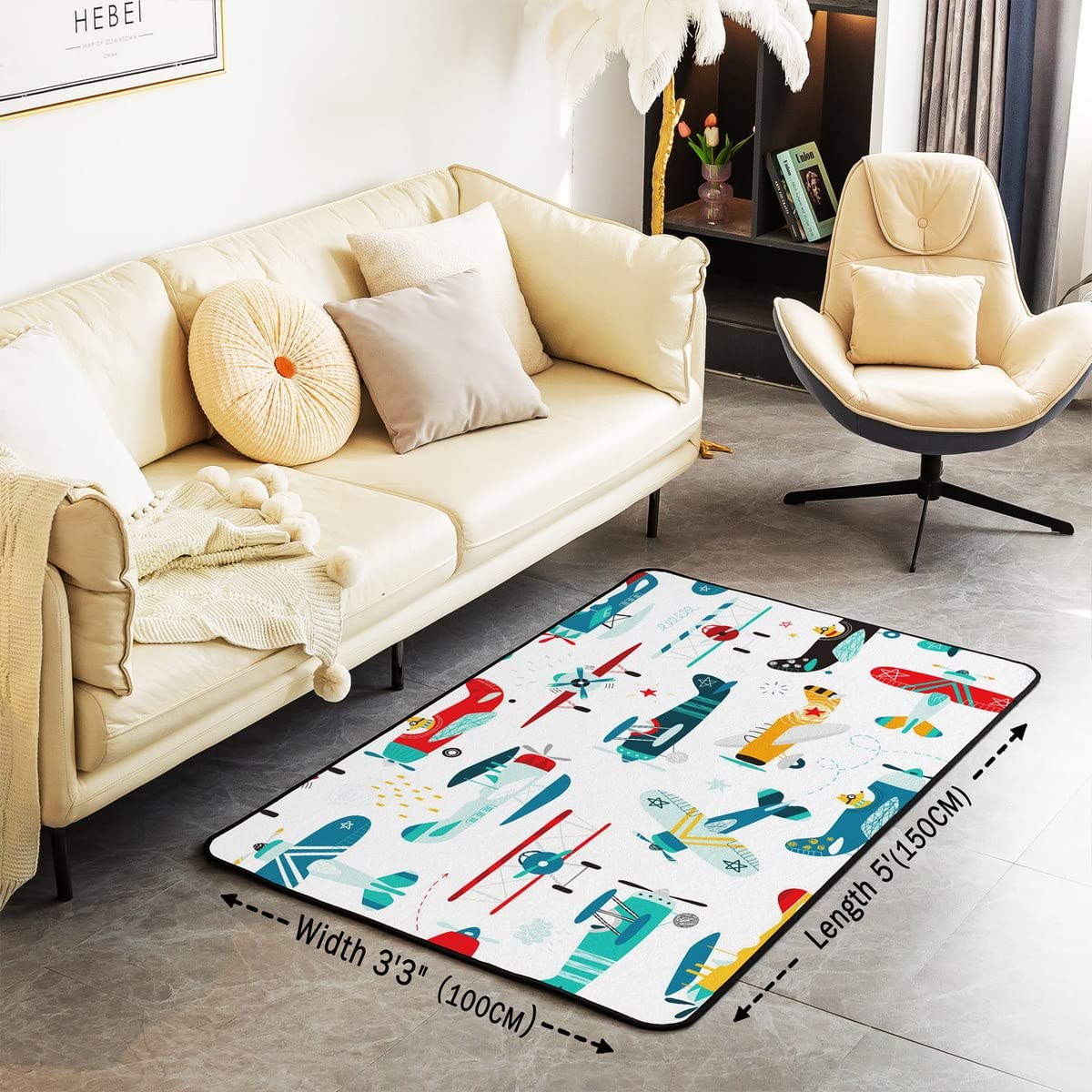 Homemissing Airplane Area Rug 100x150cm Cartoon Airplane Pattern Living Room Rugs For Bedroom Home Decor Construction Vehicles Carpet Ultra Soft Non-Slip Indoor Floor Mat - Image 3