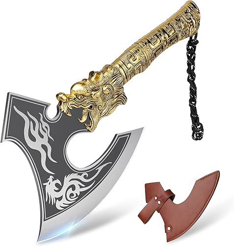 Miniatura 12 de ROCOCO Cuchillo de carnicero de dragón de 2 libras, cuchillo de carnicero resistente de 9.5" de corte de carne y hueso, gran cuchillo vikingo