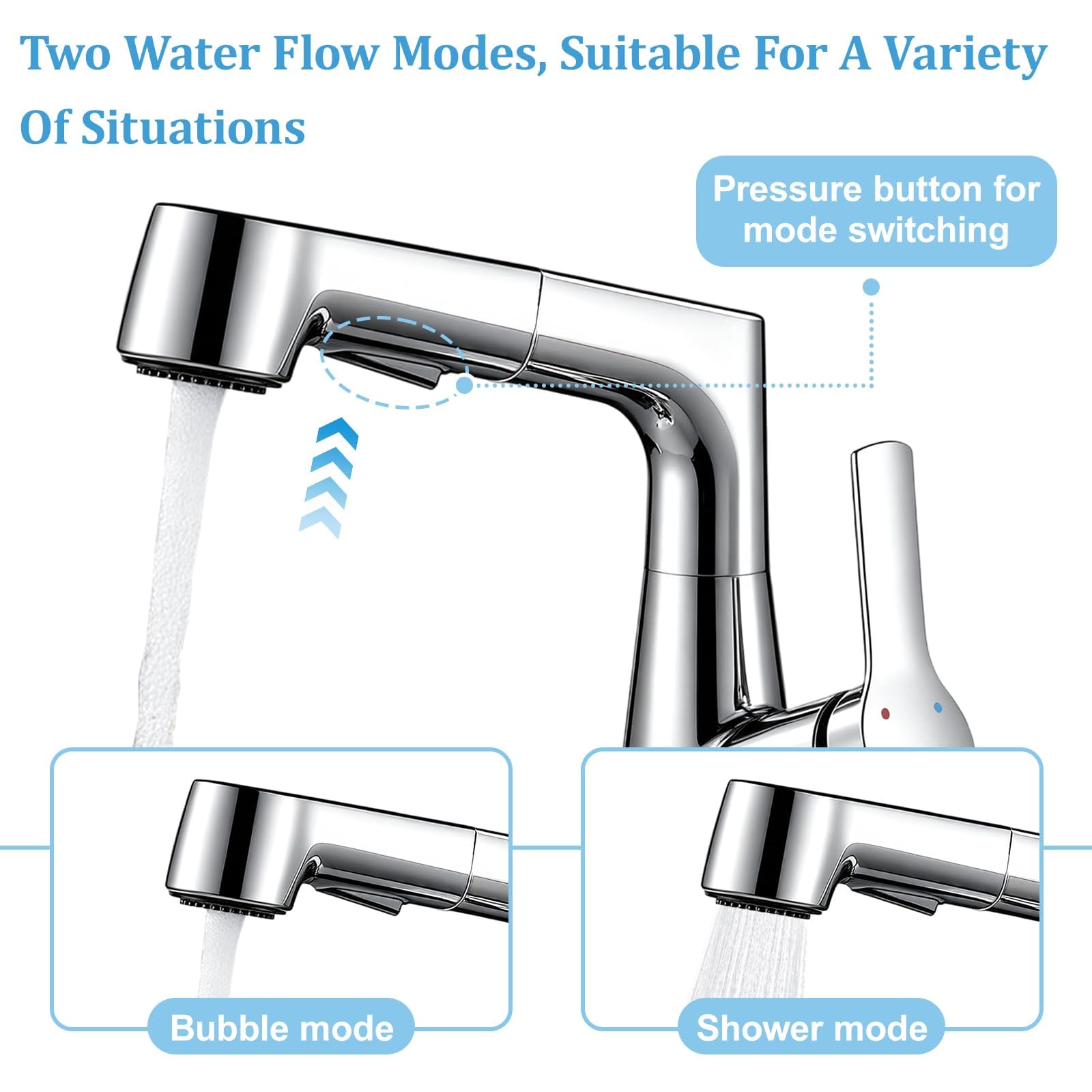 Wasserhahn Bad Höhenverstellbar 6cm Messing 360° Drehbar Chrom