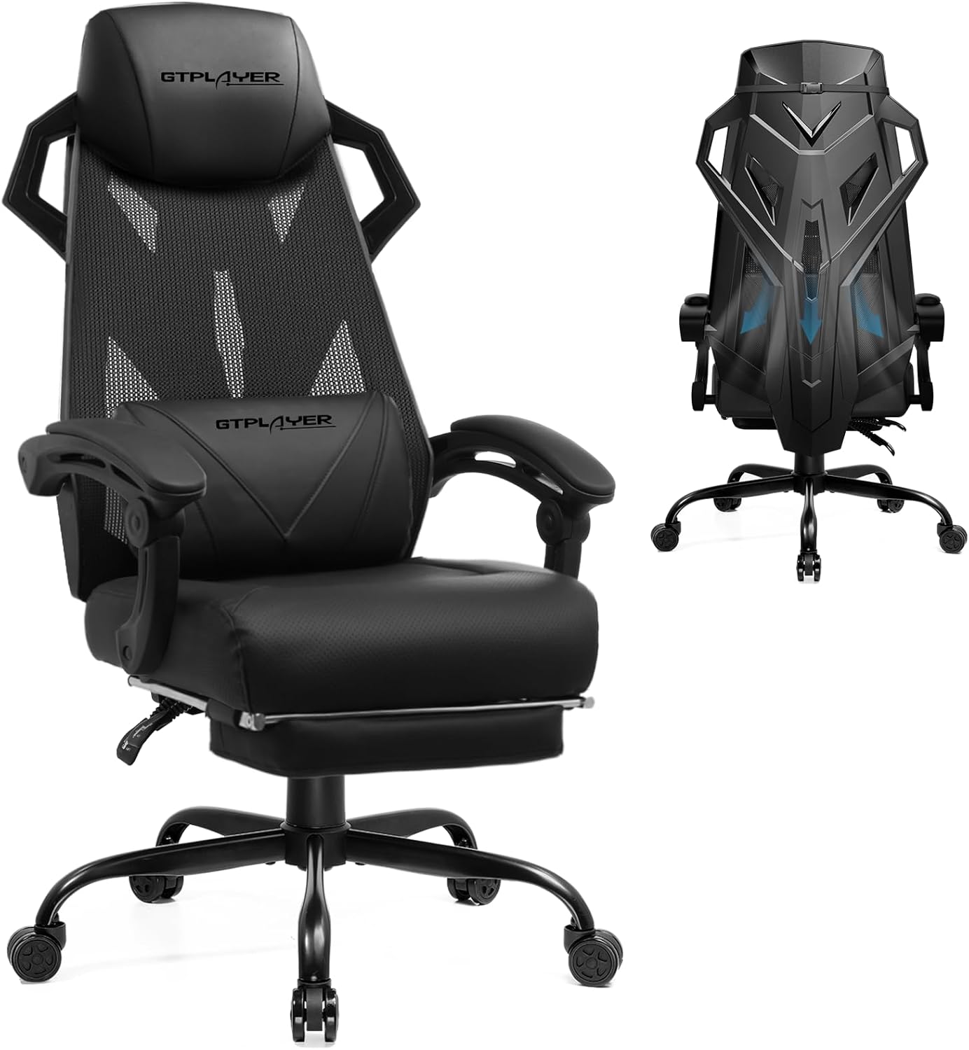 GTPLAYER Computer Chair with Adjustable Footrest, Ergonomic Gaming Chair with Headrest and Lumbar Support, Breathable Mesh Office Chair for Adults, High Back Reclining Desk Chair for Gaming and Office GTPLAYER Computer Chair with Adjustable Footrest, Ergonomic Gaming Chair with Headrest and Lumbar Support, Breathable Mesh Office Chair for Adults, High Back Reclining Desk Chair for Gaming and Office